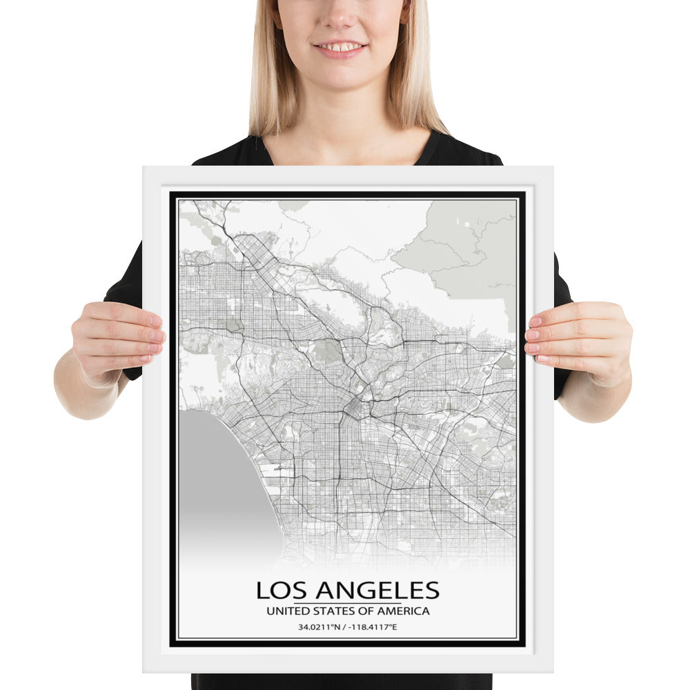 Los Angeles White Framed Map