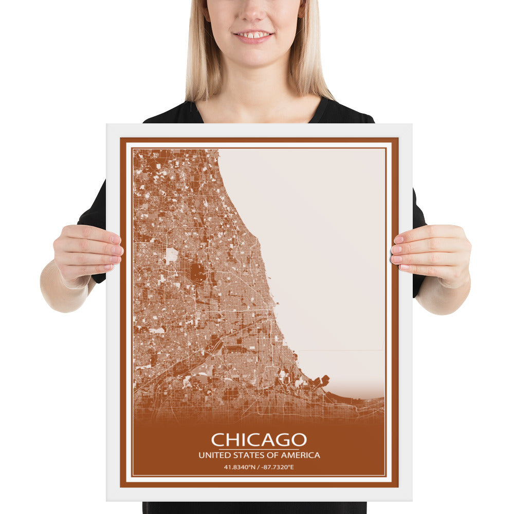 Chicago Brown and White Framed Map