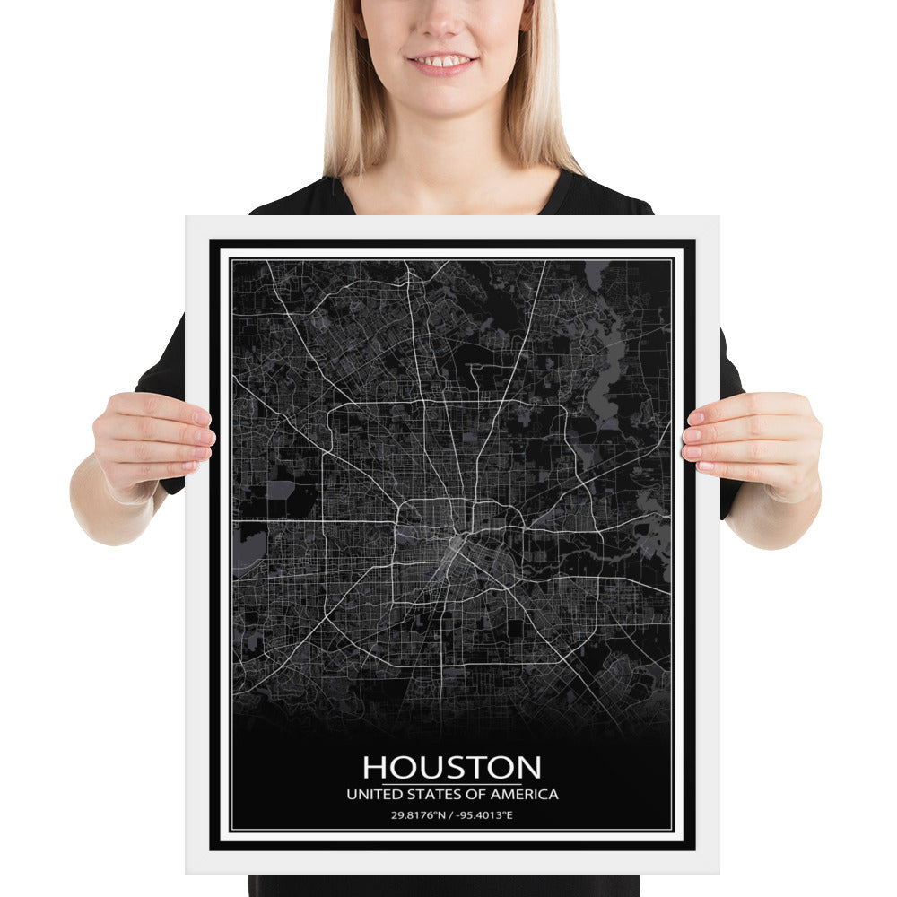 Houston Black Framed Map