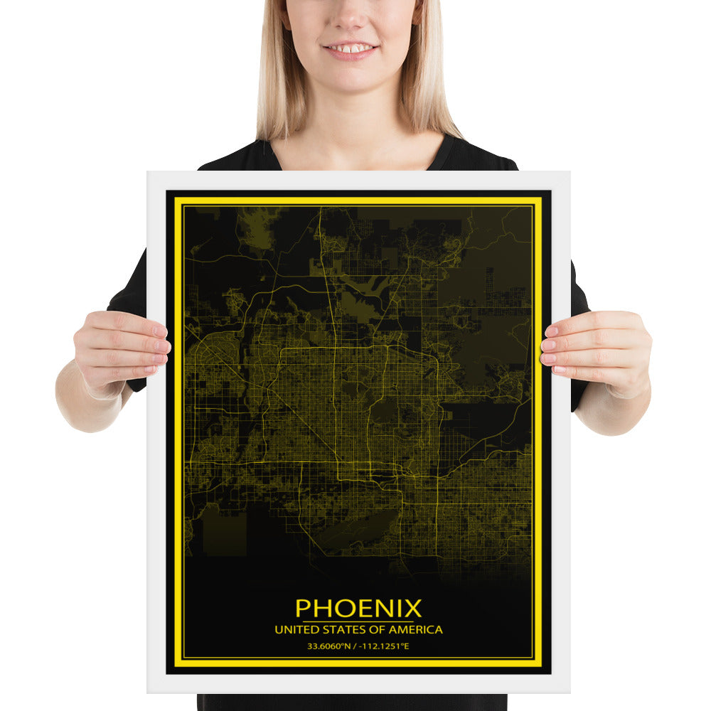 Phoenix Black and Yellow Framed Map