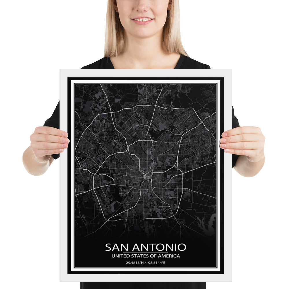 San Antonio Black Framed Map