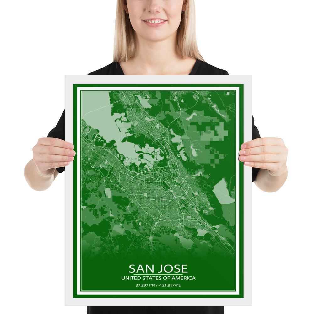 San Jose Green and White Framed Map