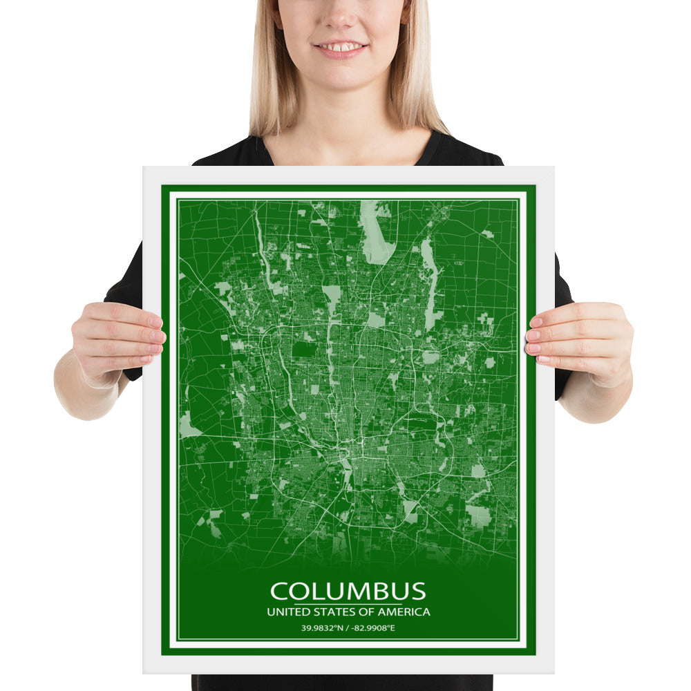 Columbus Green and White Framed Map