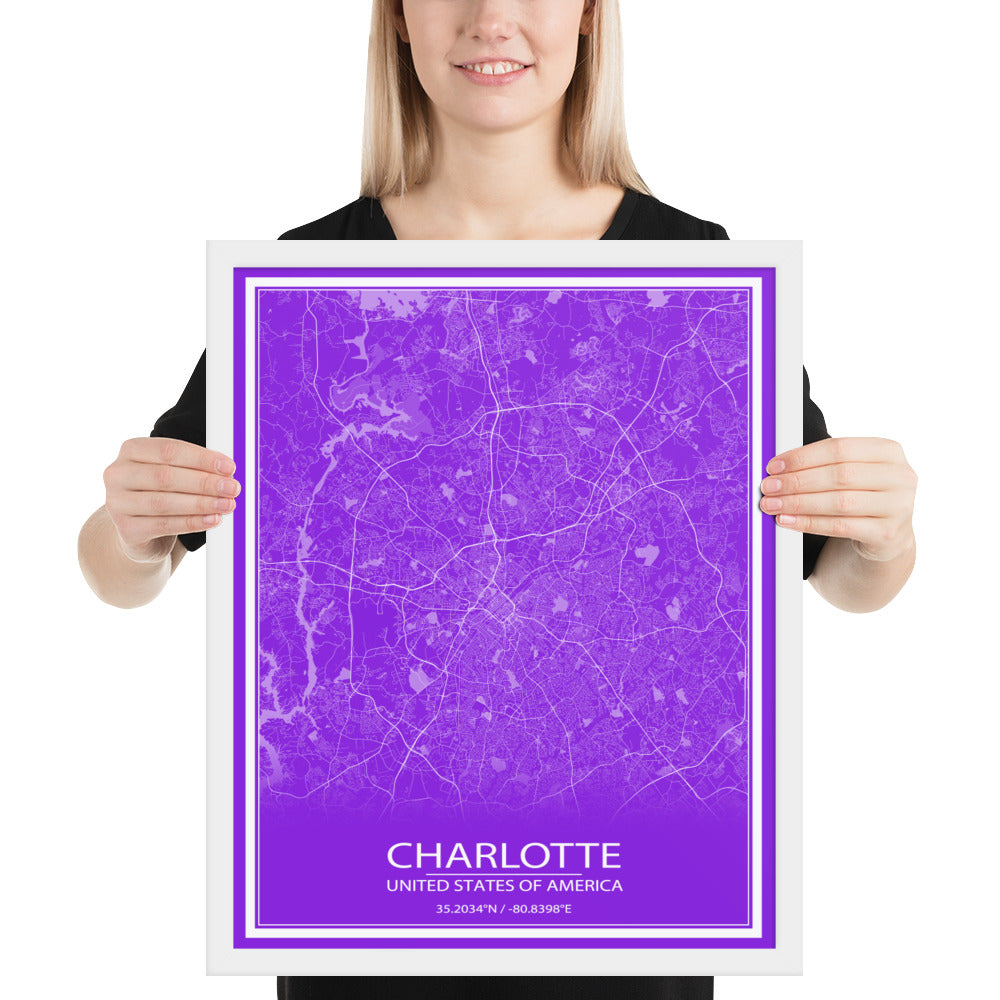 Charlotte Purple and White Framed Map
