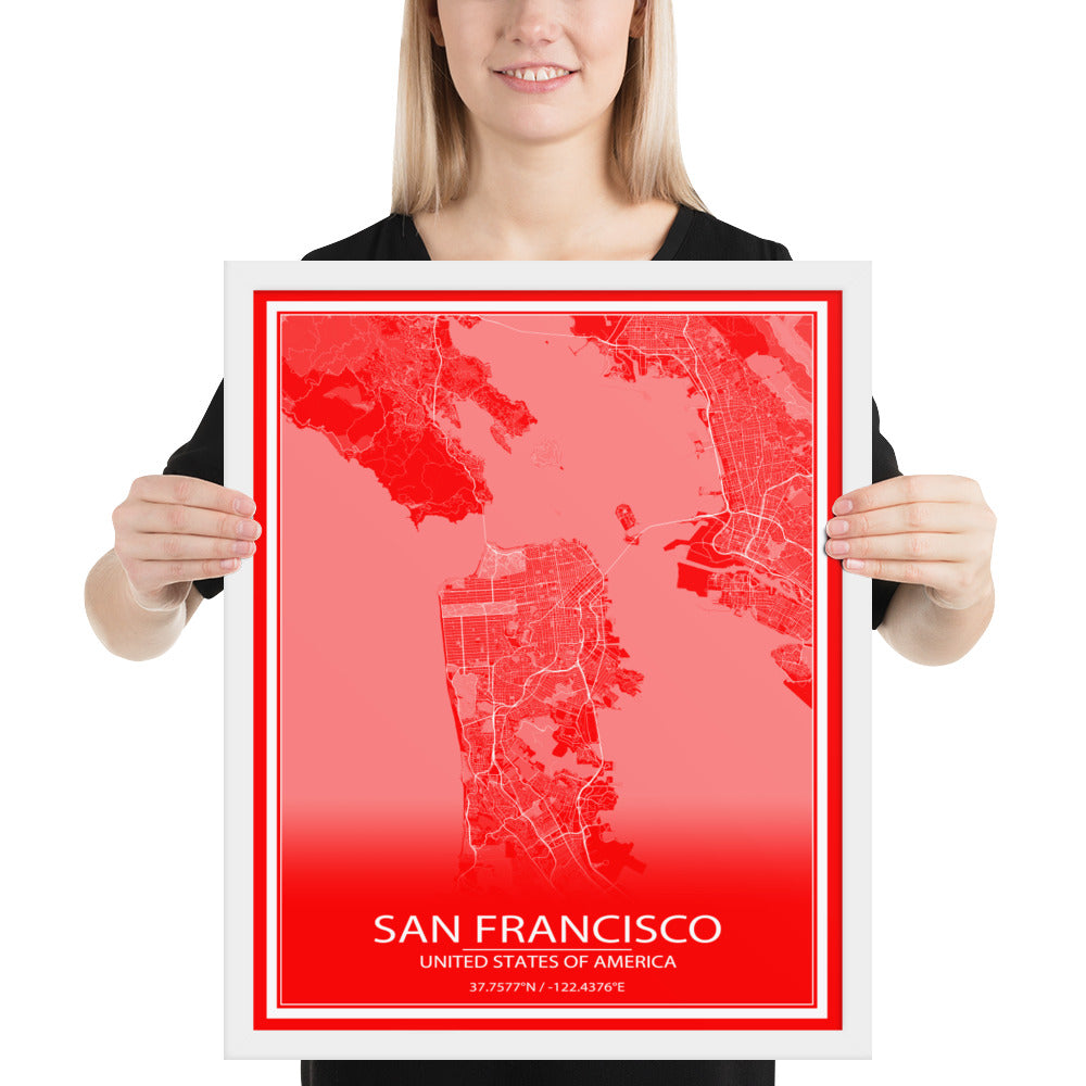 San Francisco Red and White Framed Map