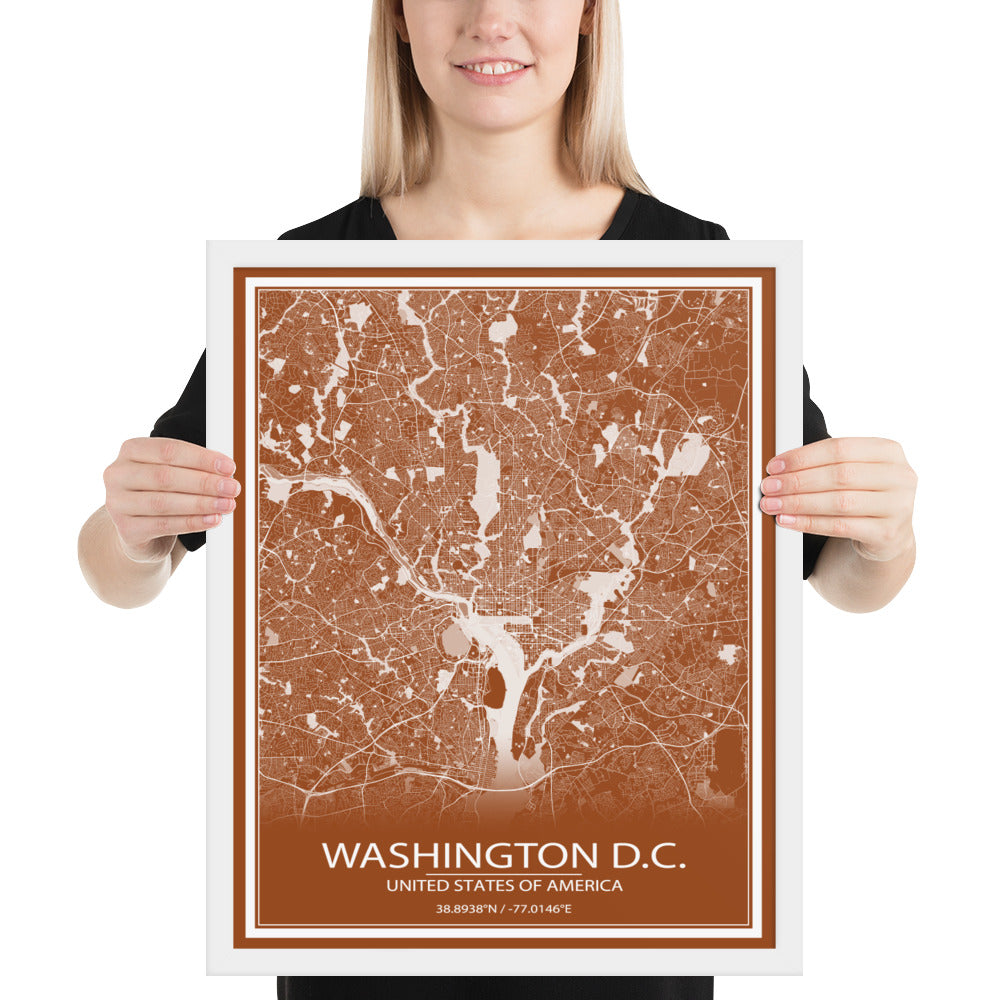 Washington, D.C. Brown and White Framed Map