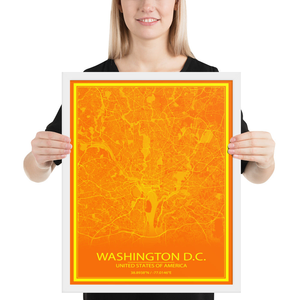 Washington, D.C. Orange and Yellow Framed Map