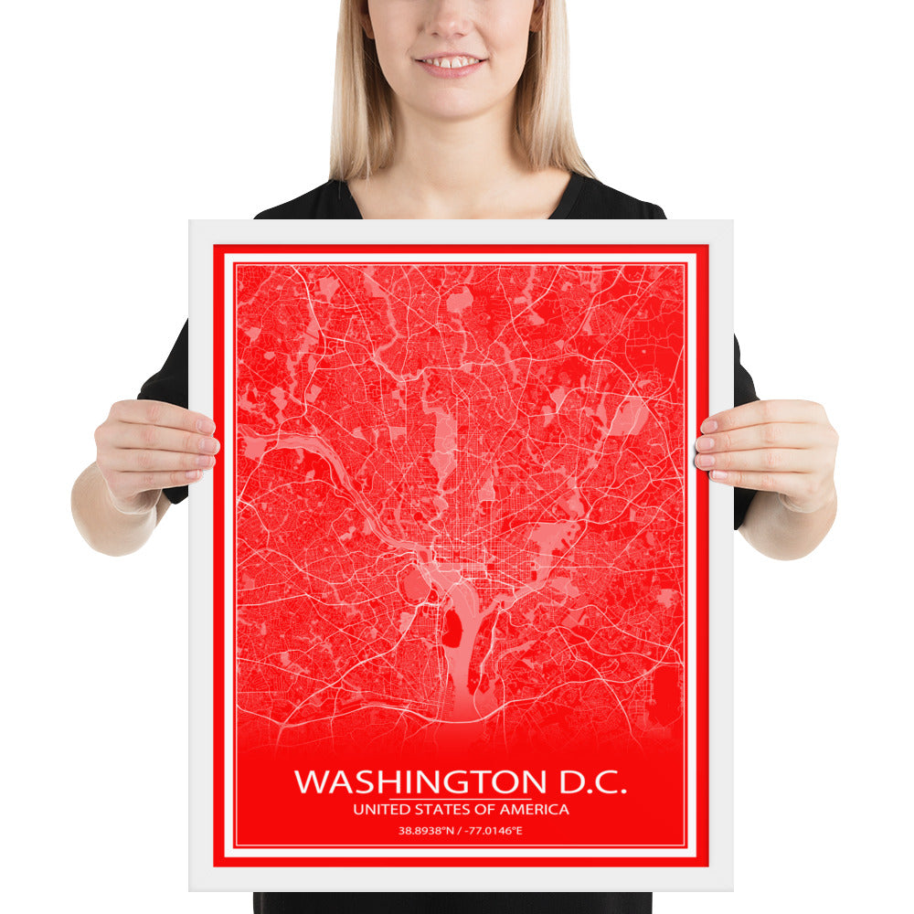 Washington, D.C. Red and White Framed Map