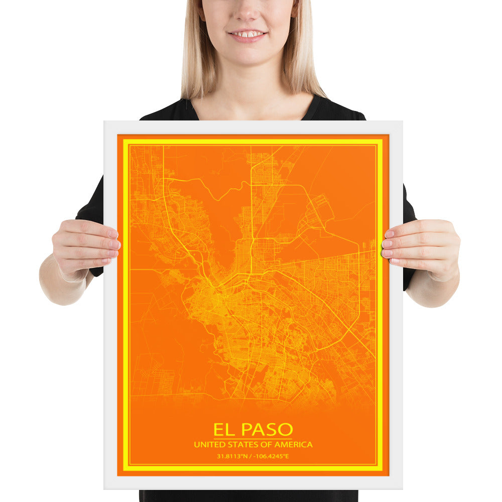 El Paso Orange and Yellow Framed Map