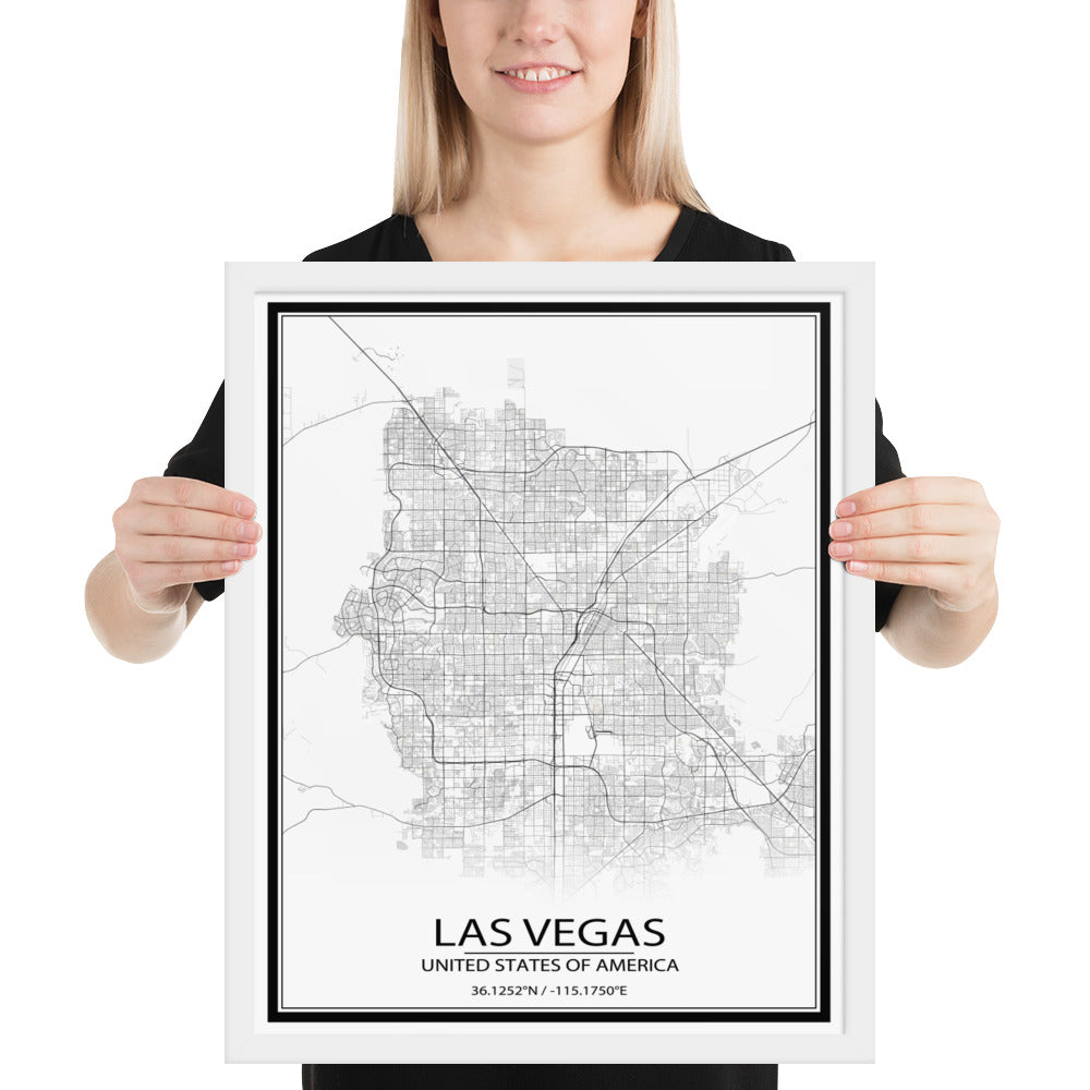 Las Vegas White Framed Map