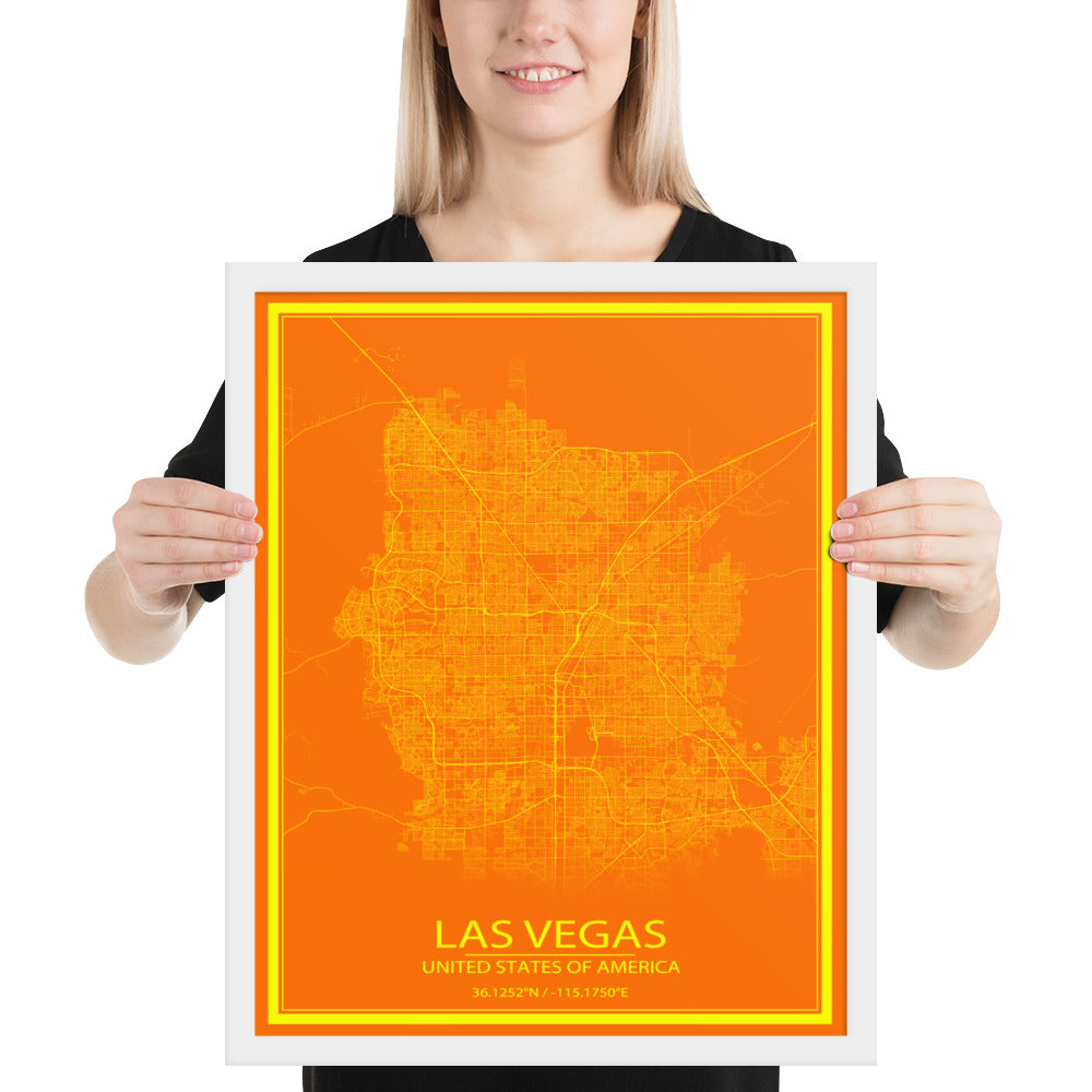 Las Vegas Orange and Yellow Framed Map