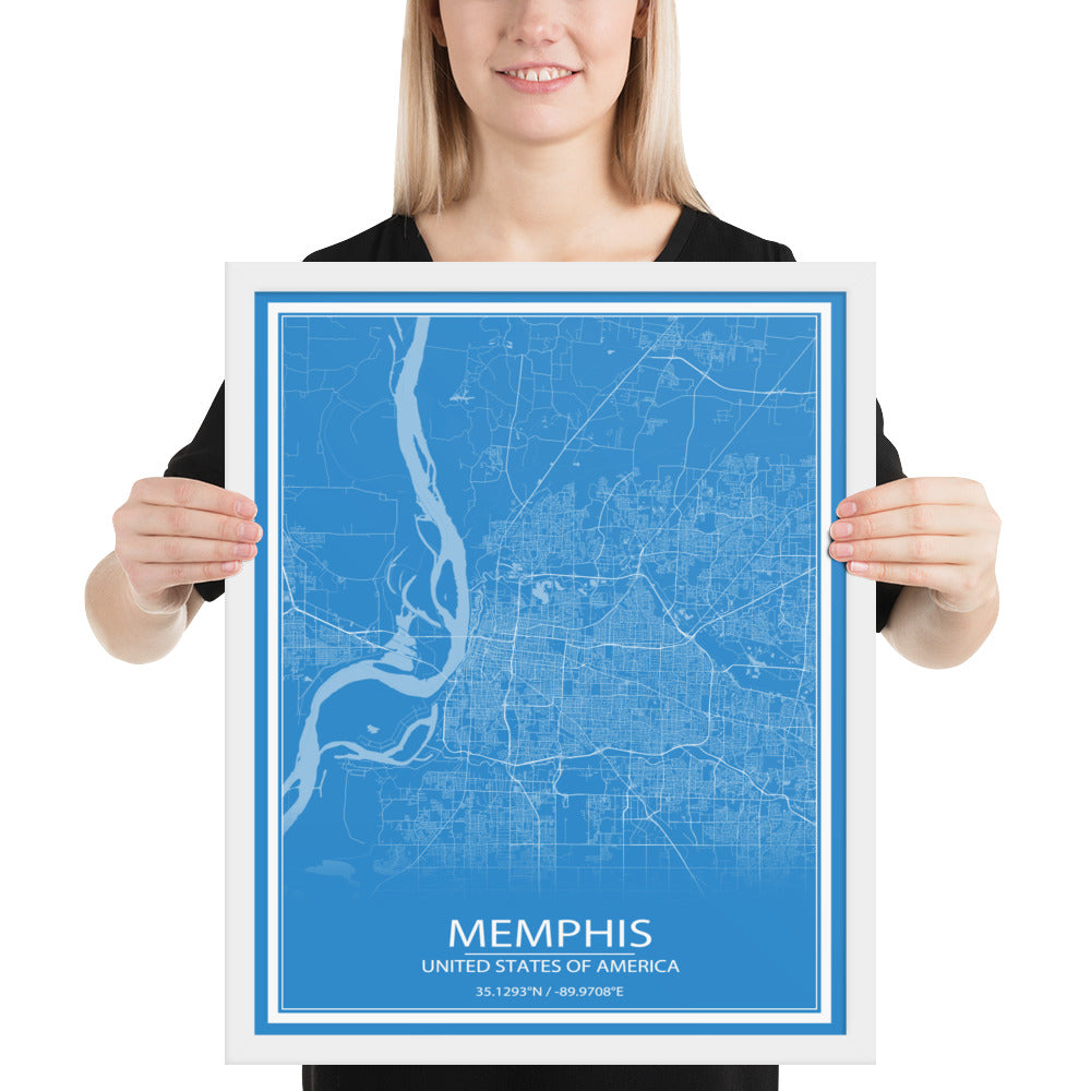 Memphis Blue and White Framed Map