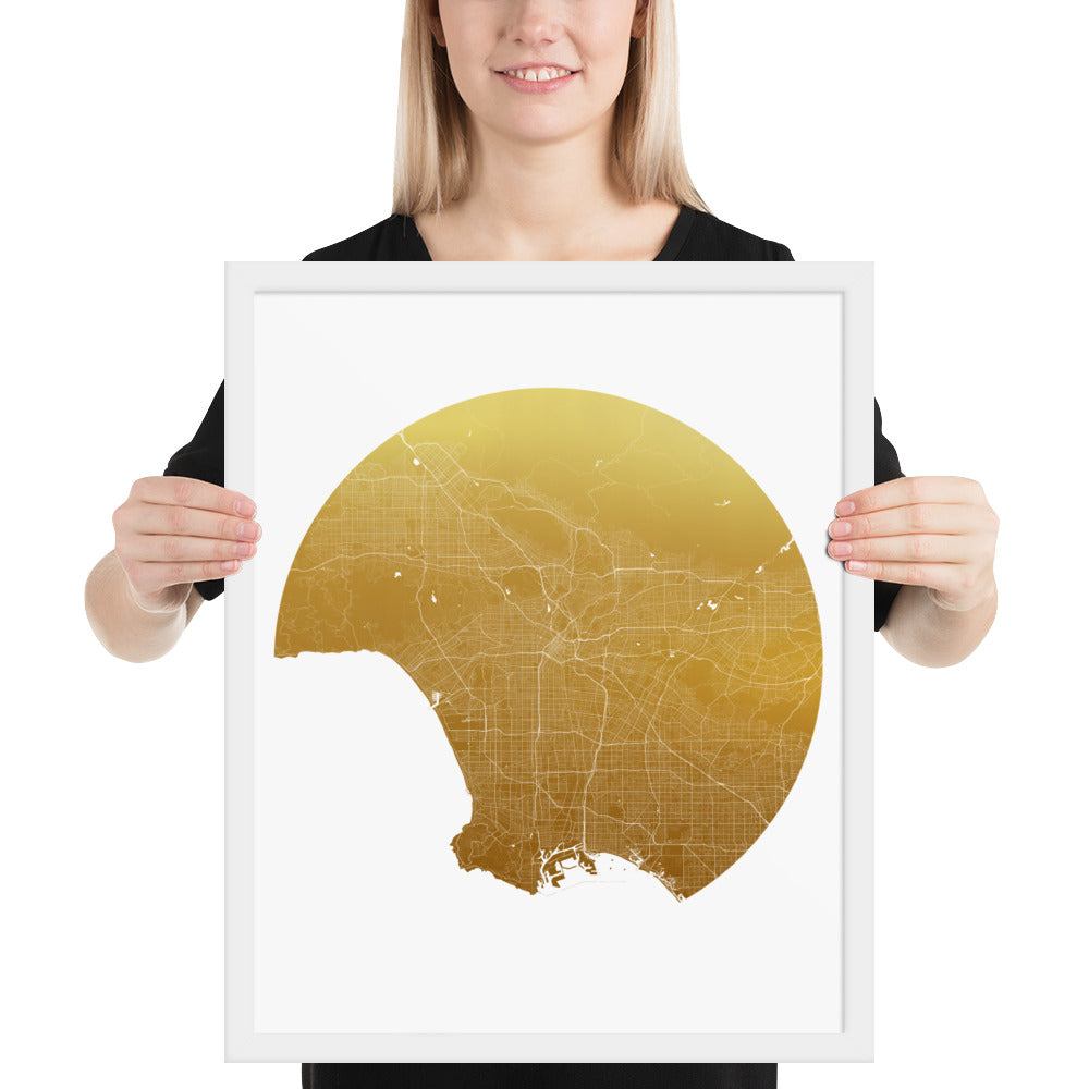 Los Angeles Gold on White Framed Map