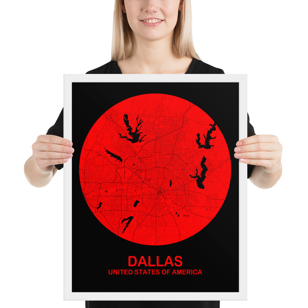 Dallas Circular Red Framed Map