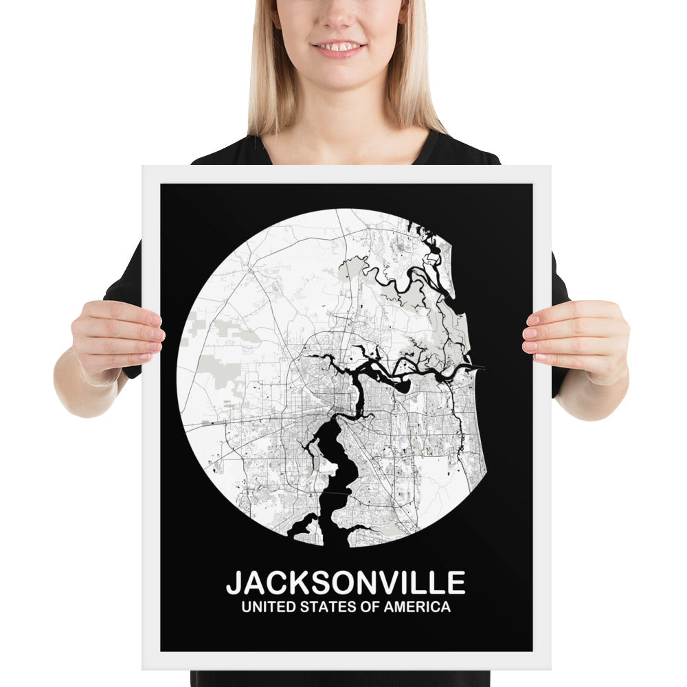 Jacksonville Circular White Framed Map