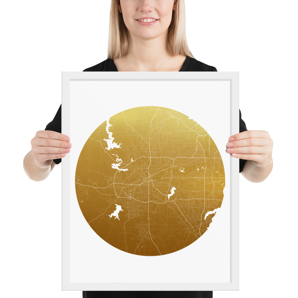 Fort Worth Gold on White Framed Map