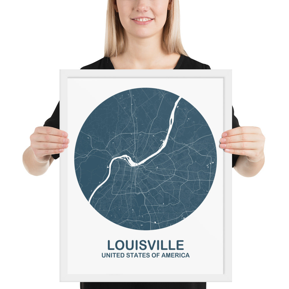 Louisville Circular Blue Framed Map