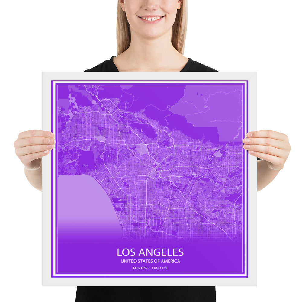 Los Angeles Purple and White Framed Map