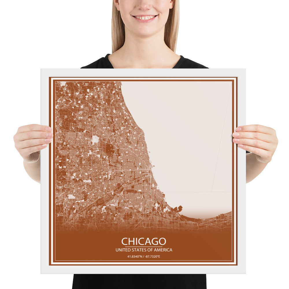 Chicago Brown and White Framed Map