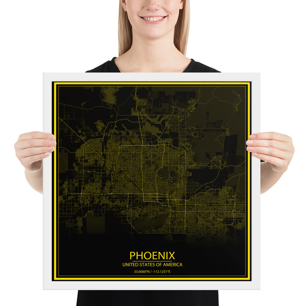 Phoenix Black and Yellow Framed Map