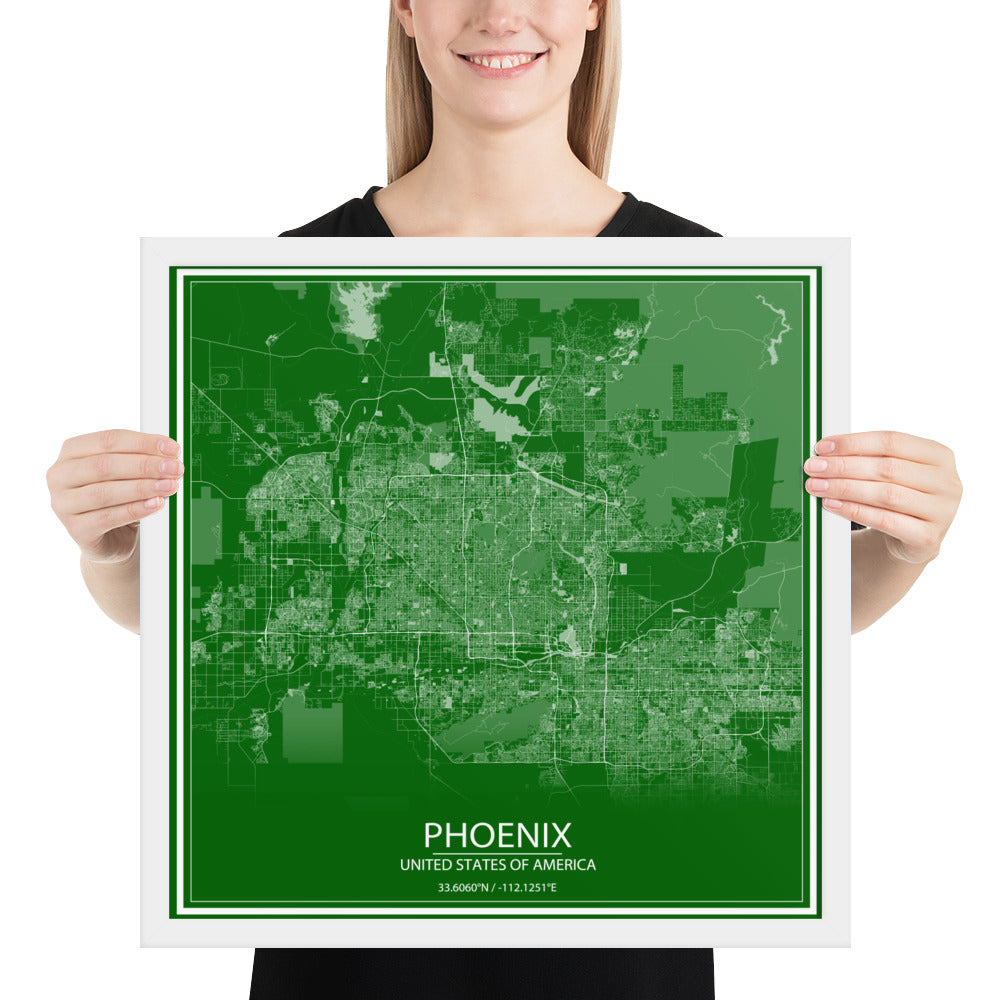 Phoenix Green and White Framed Map