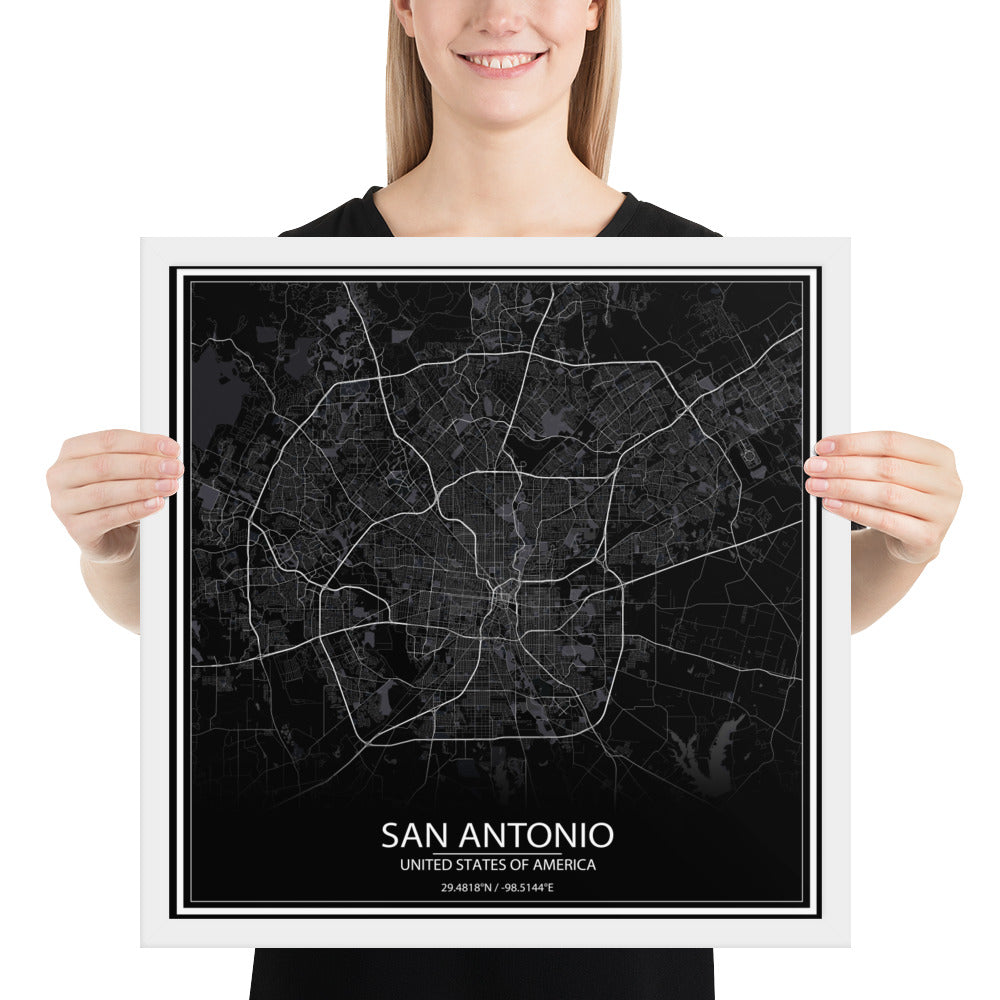 San Antonio Black Framed Map
