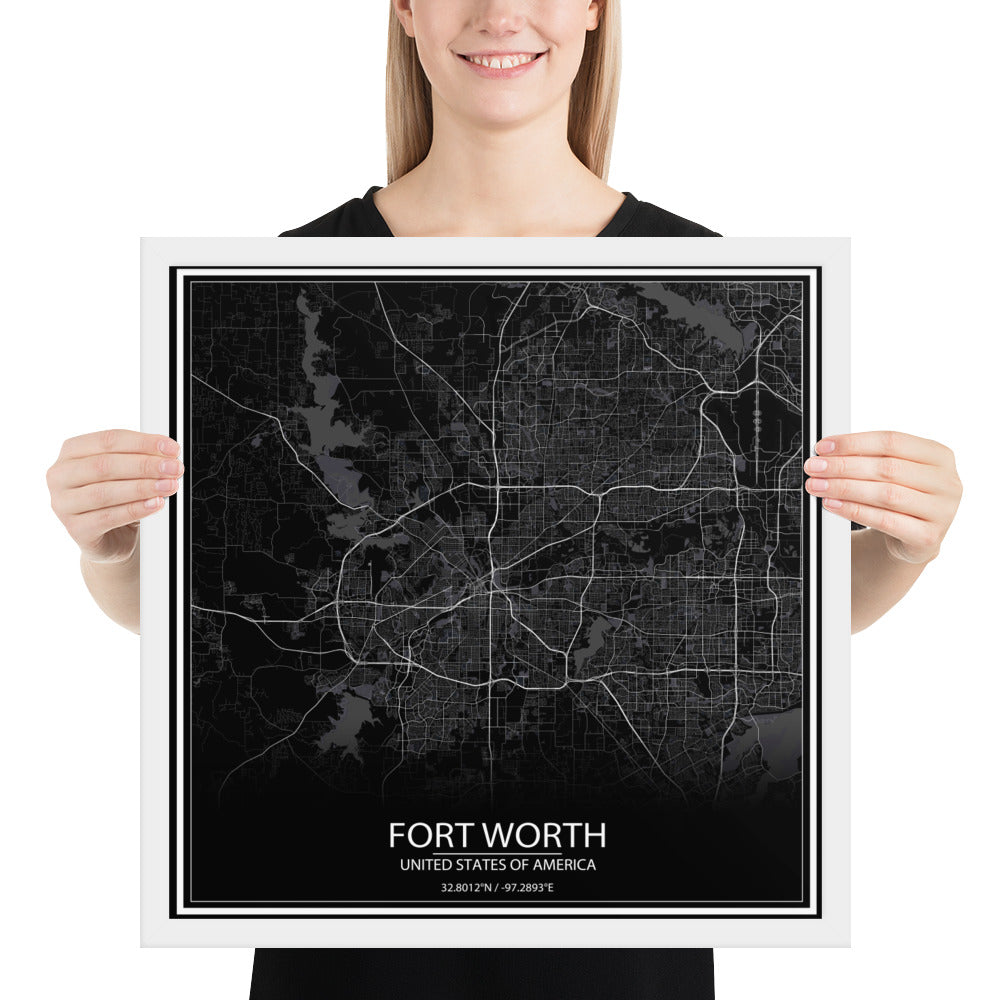 Fort Worth Black Framed Map