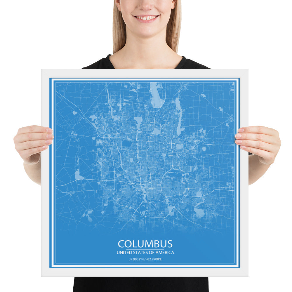 Columbus Blue and White Framed Map