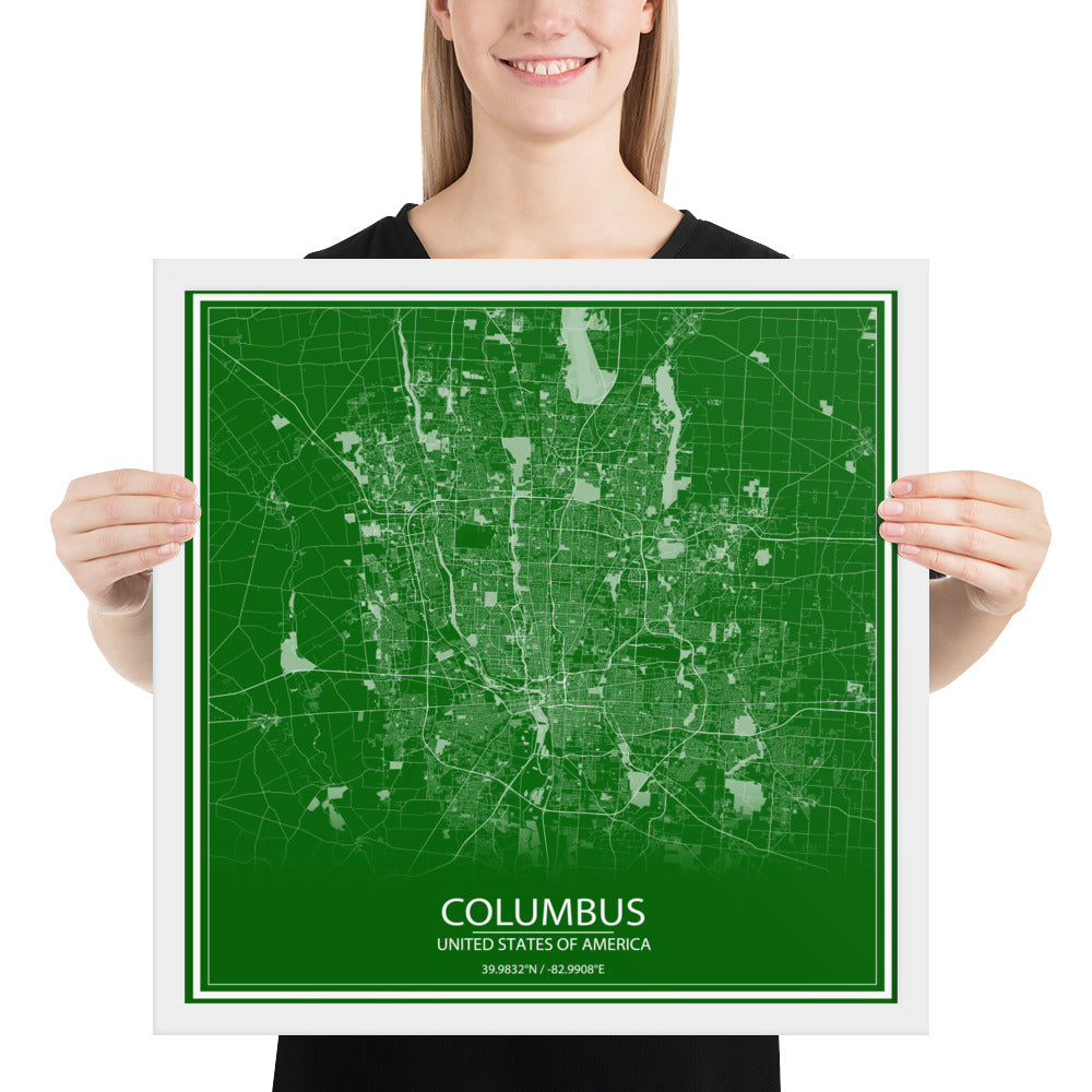 Columbus Green and White Framed Map