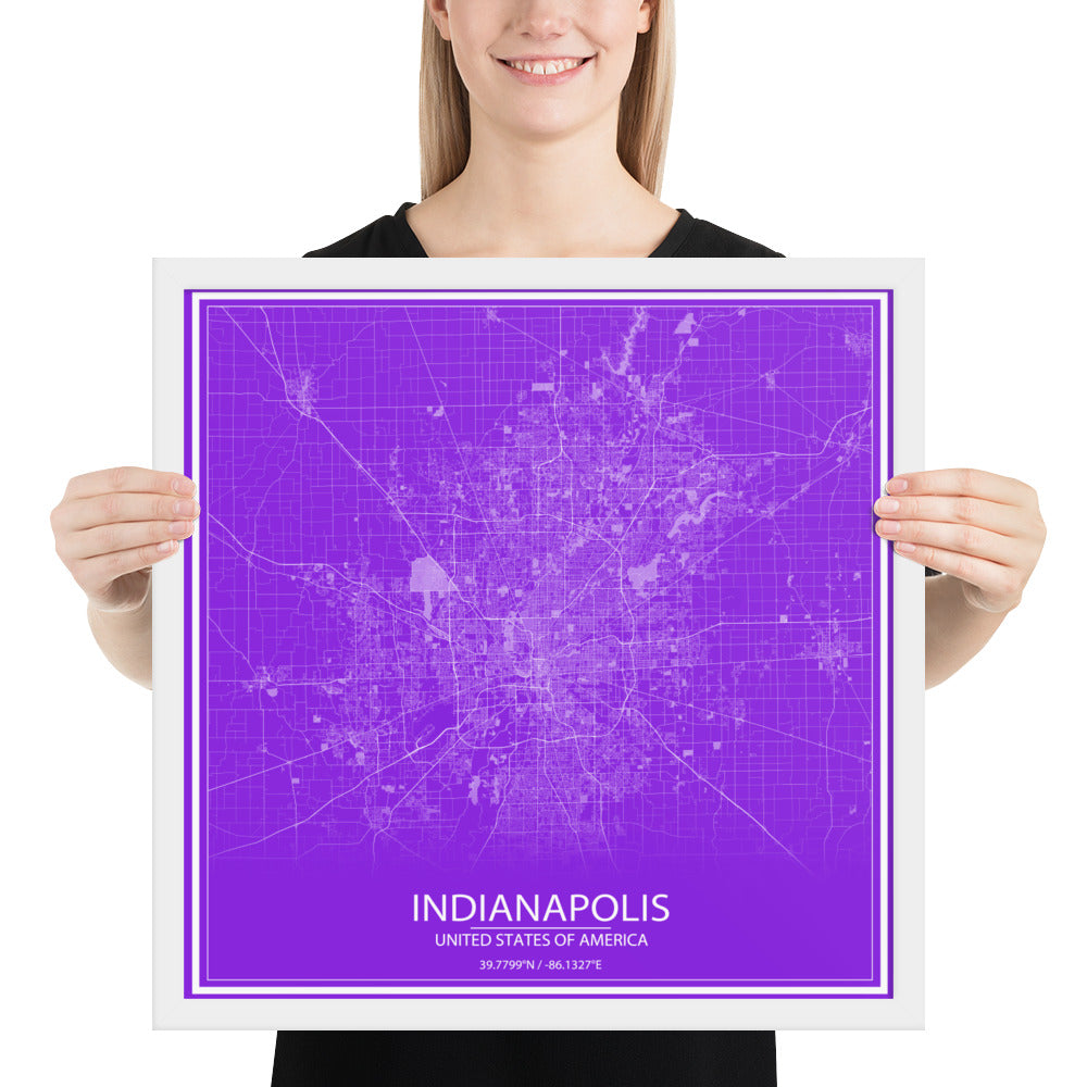 Indianapolis Purple and White Framed Map