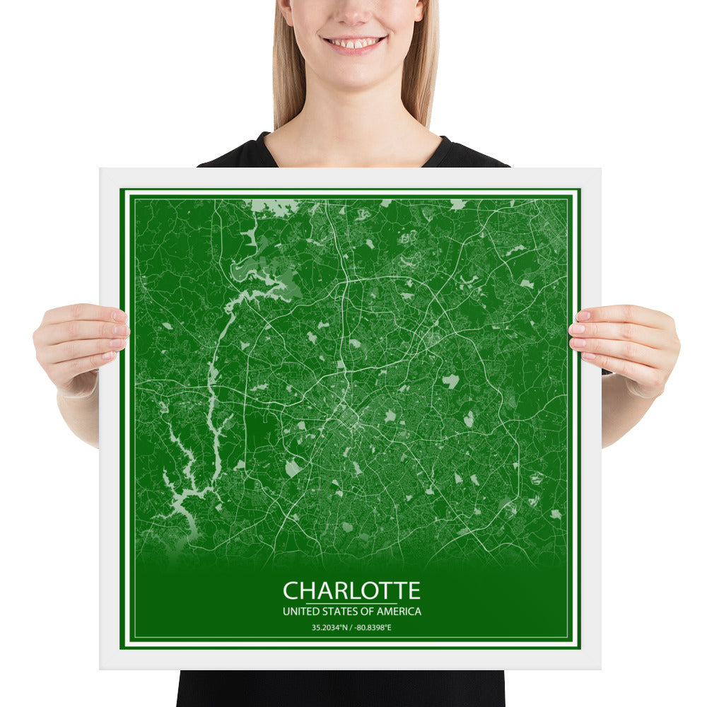 Charlotte Green and White Framed Map
