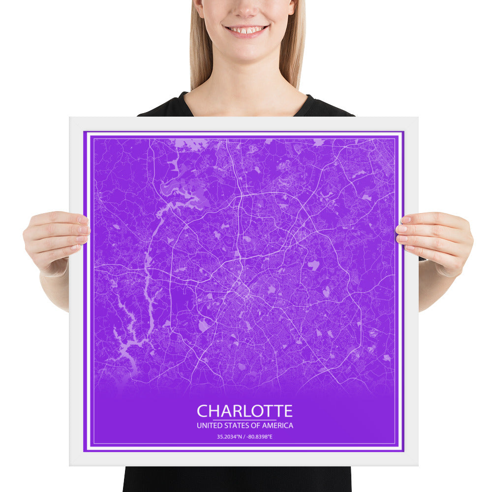 Charlotte Purple and White Framed Map