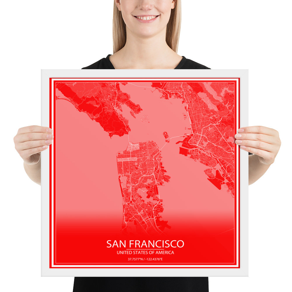 San Francisco Red and White Framed Map