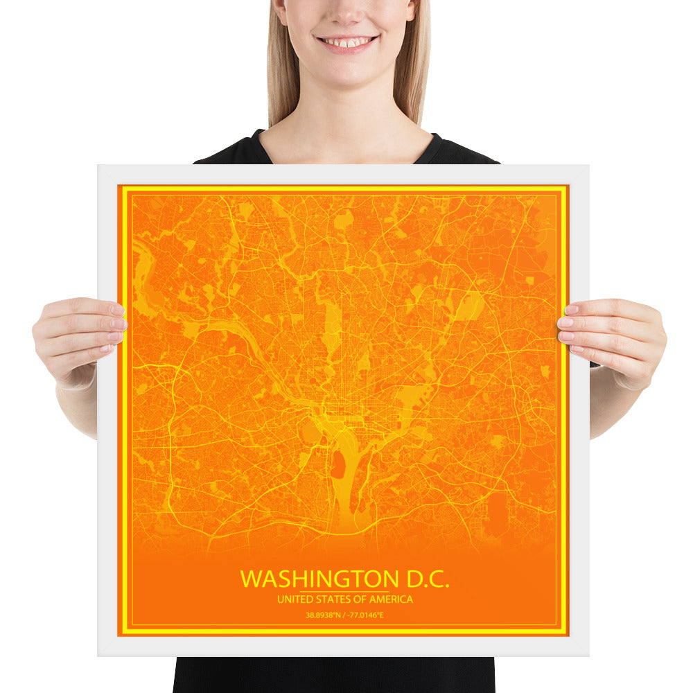 Washington, D.C. Orange and Yellow Framed Map