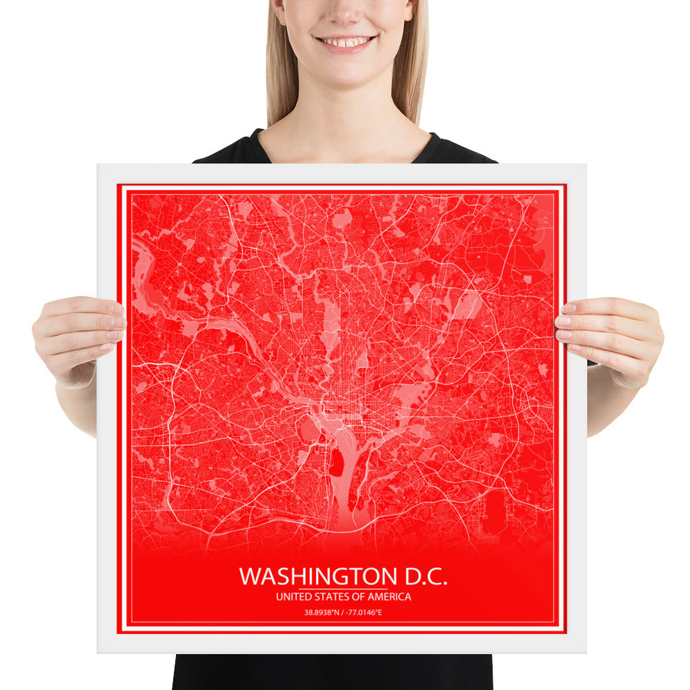 Washington, D.C. Red and White Framed Map