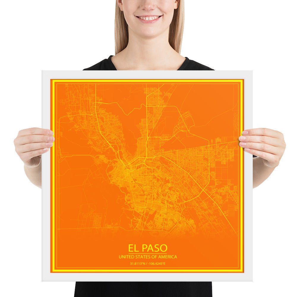 El Paso Orange and Yellow Framed Map