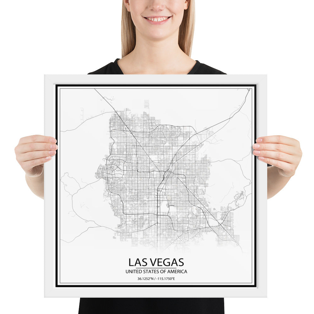 Las Vegas White Framed Map