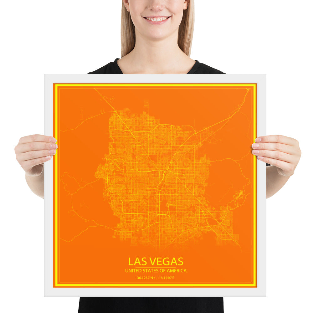 Las Vegas Orange and Yellow Framed Map