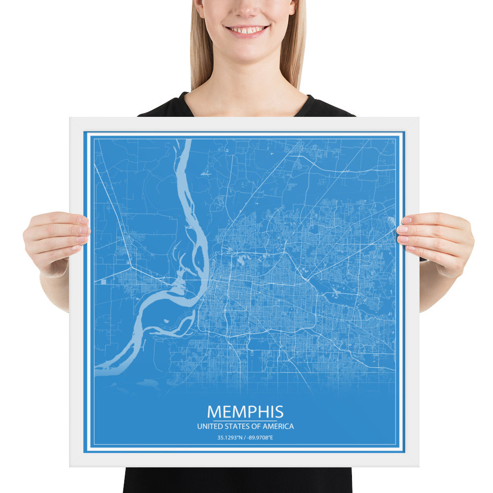 Memphis Blue and White Framed Map