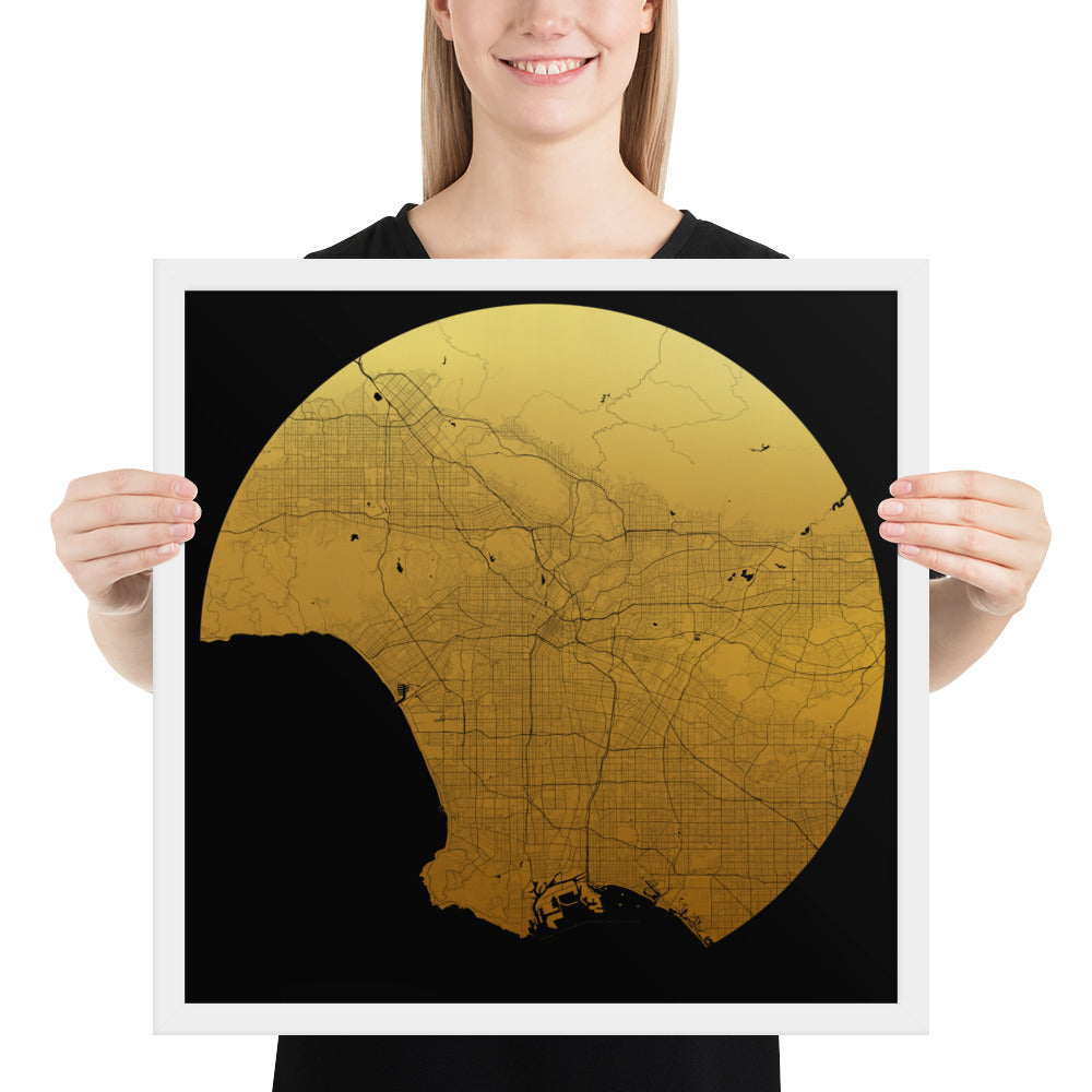 Los Angeles Gold on Black Framed Map