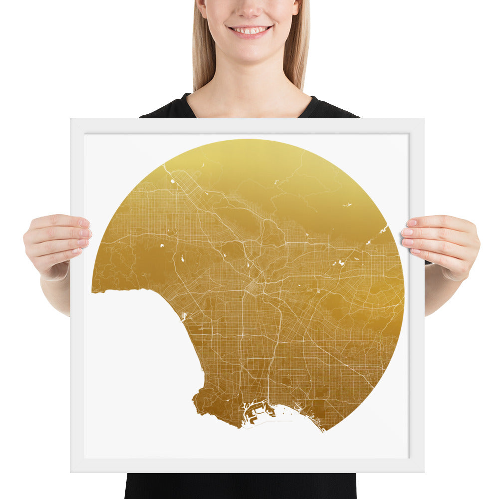 Los Angeles Gold on White Framed Map