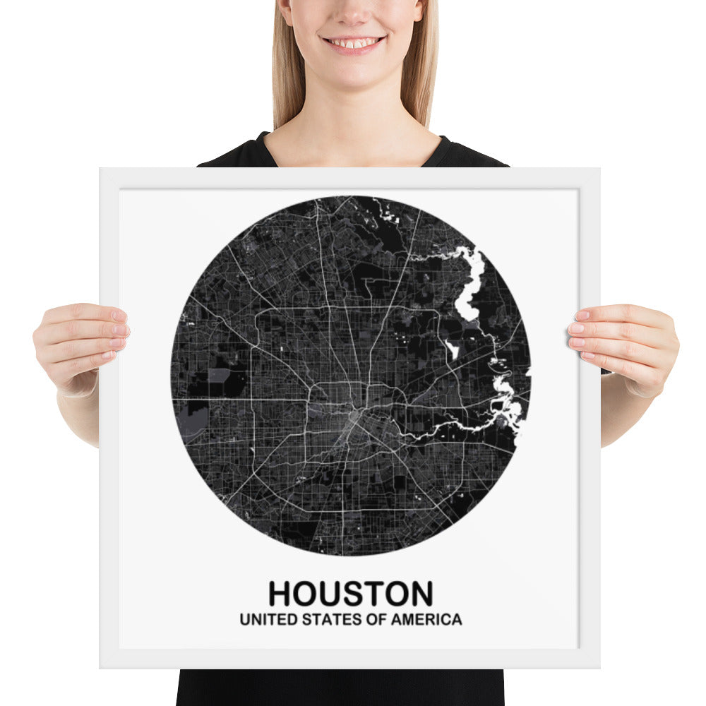 Houston Circular Black Framed Map
