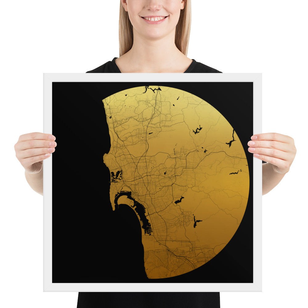 San Diego Gold on Black Framed Map