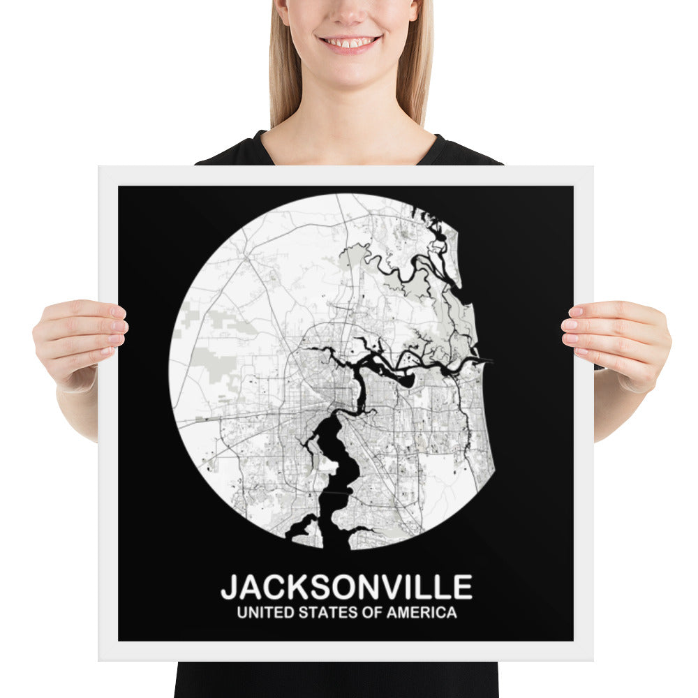 Jacksonville Circular White Framed Map