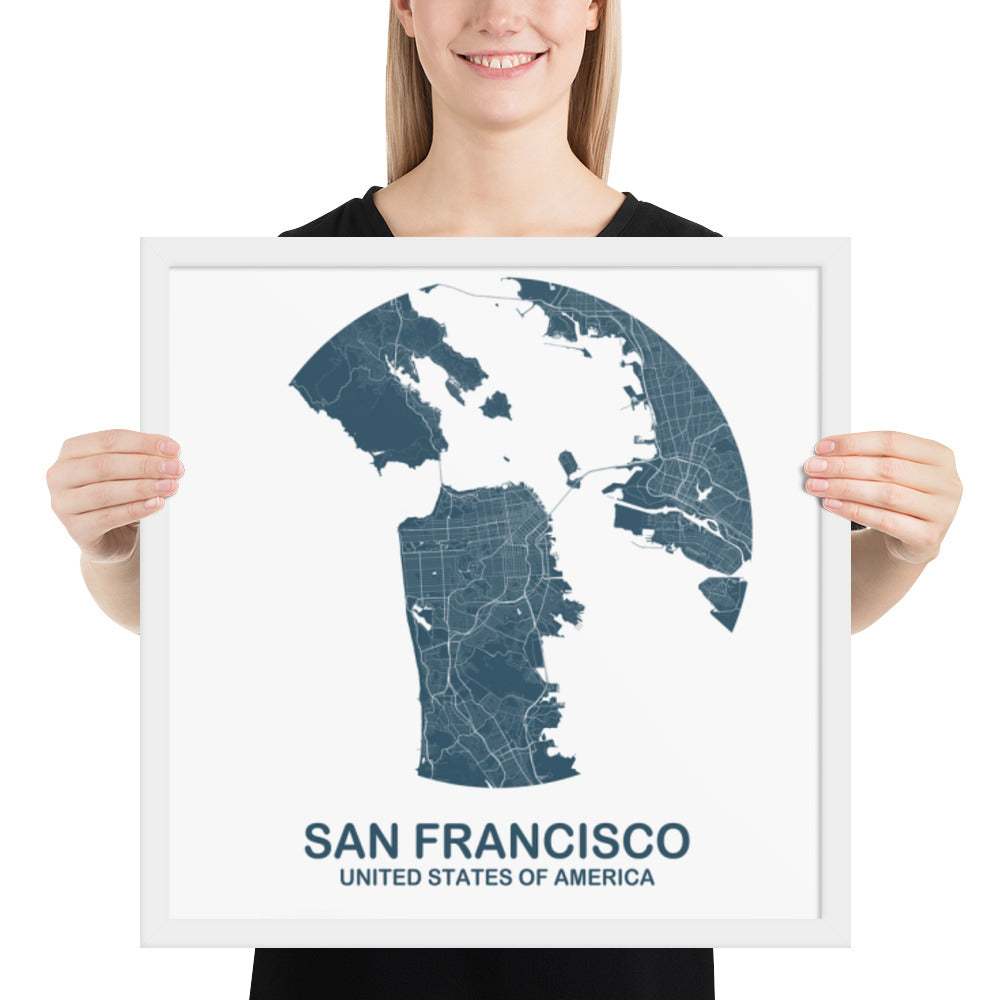 San Francisco Circular Blue Framed Map