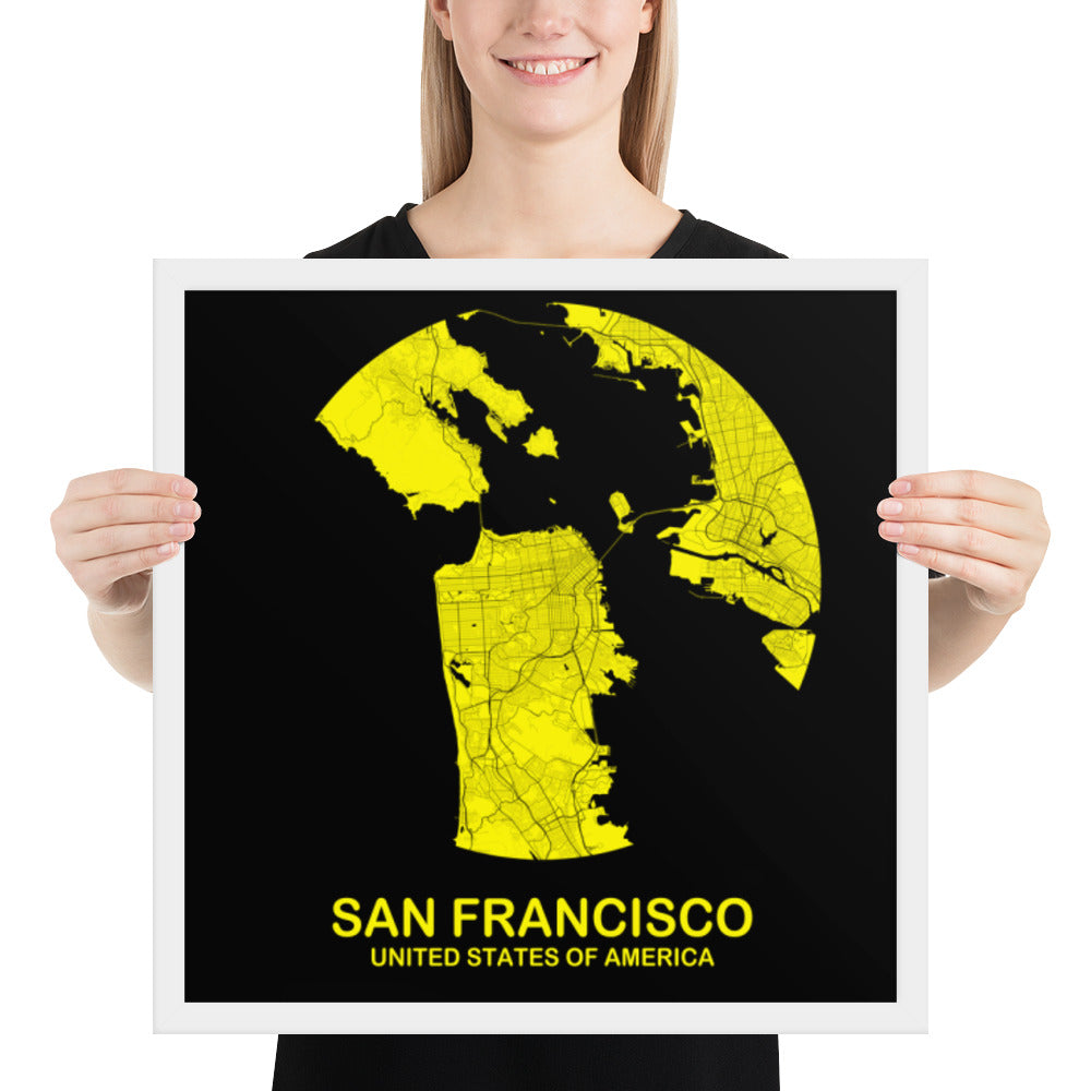 San Francisco Circular Yellow Framed Map