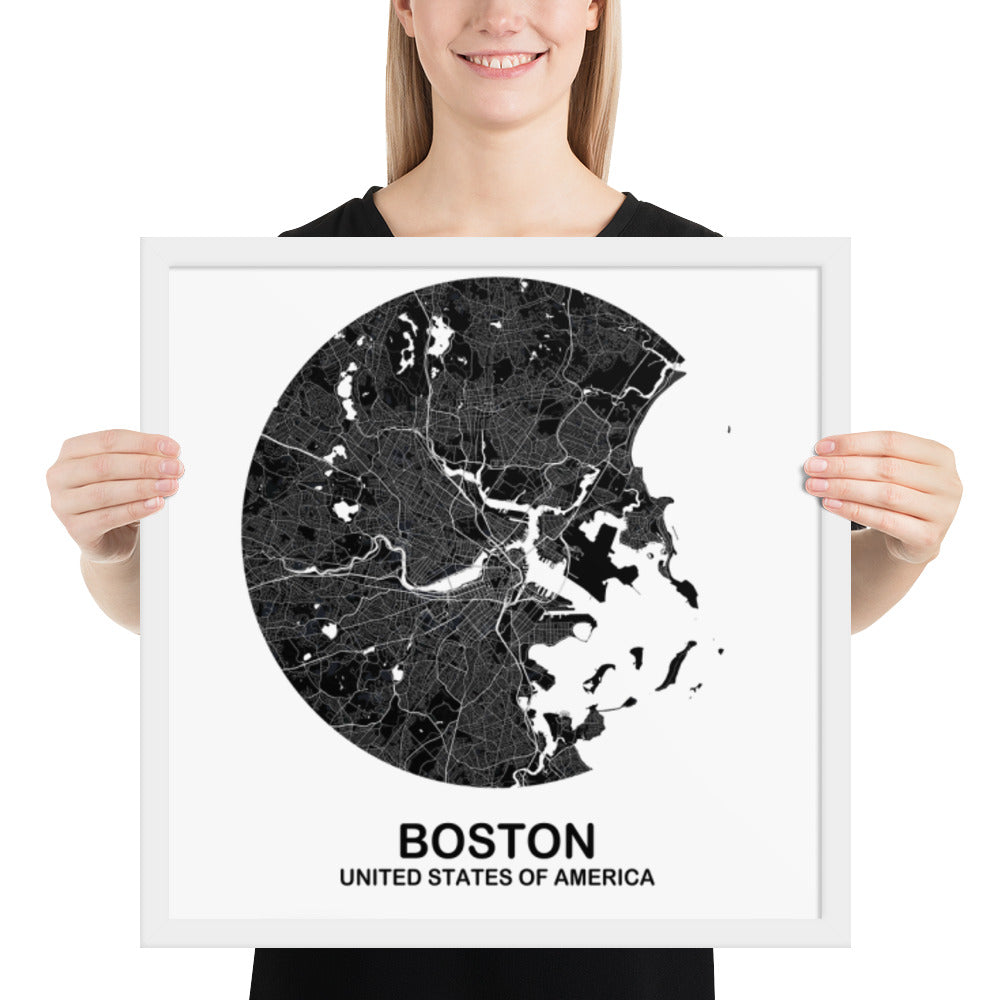 Boston Circular Black Framed Map