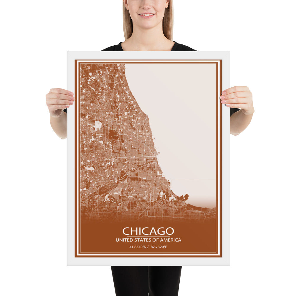Chicago Brown and White Framed Map