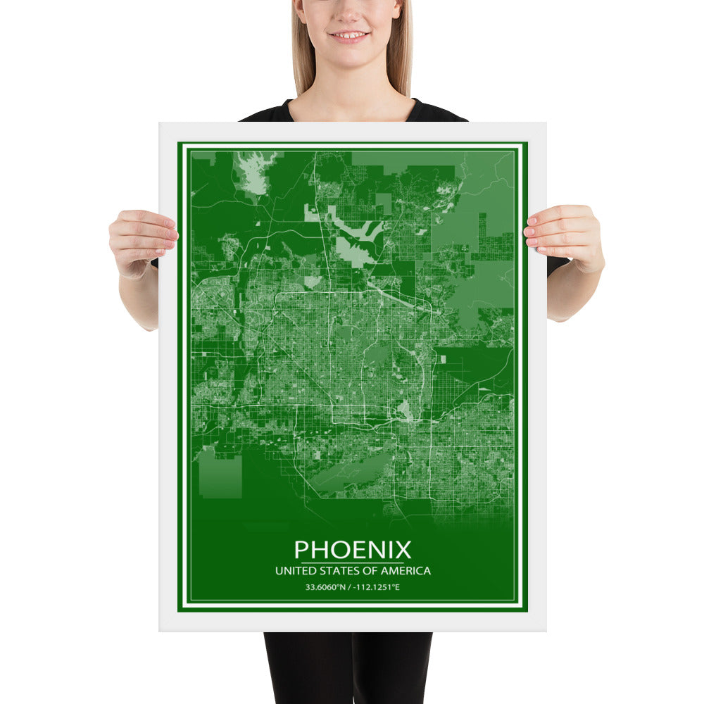 Phoenix Green and White Framed Map