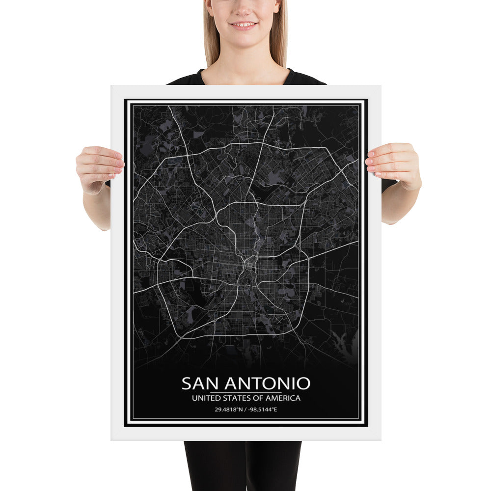San Antonio Black Framed Map